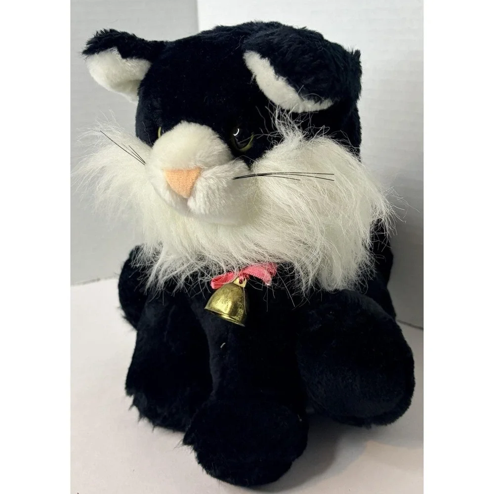 Vintage Radio Shack AM Radio Tuxedo Cat Plush Black White 1980s Retro Plush Toy